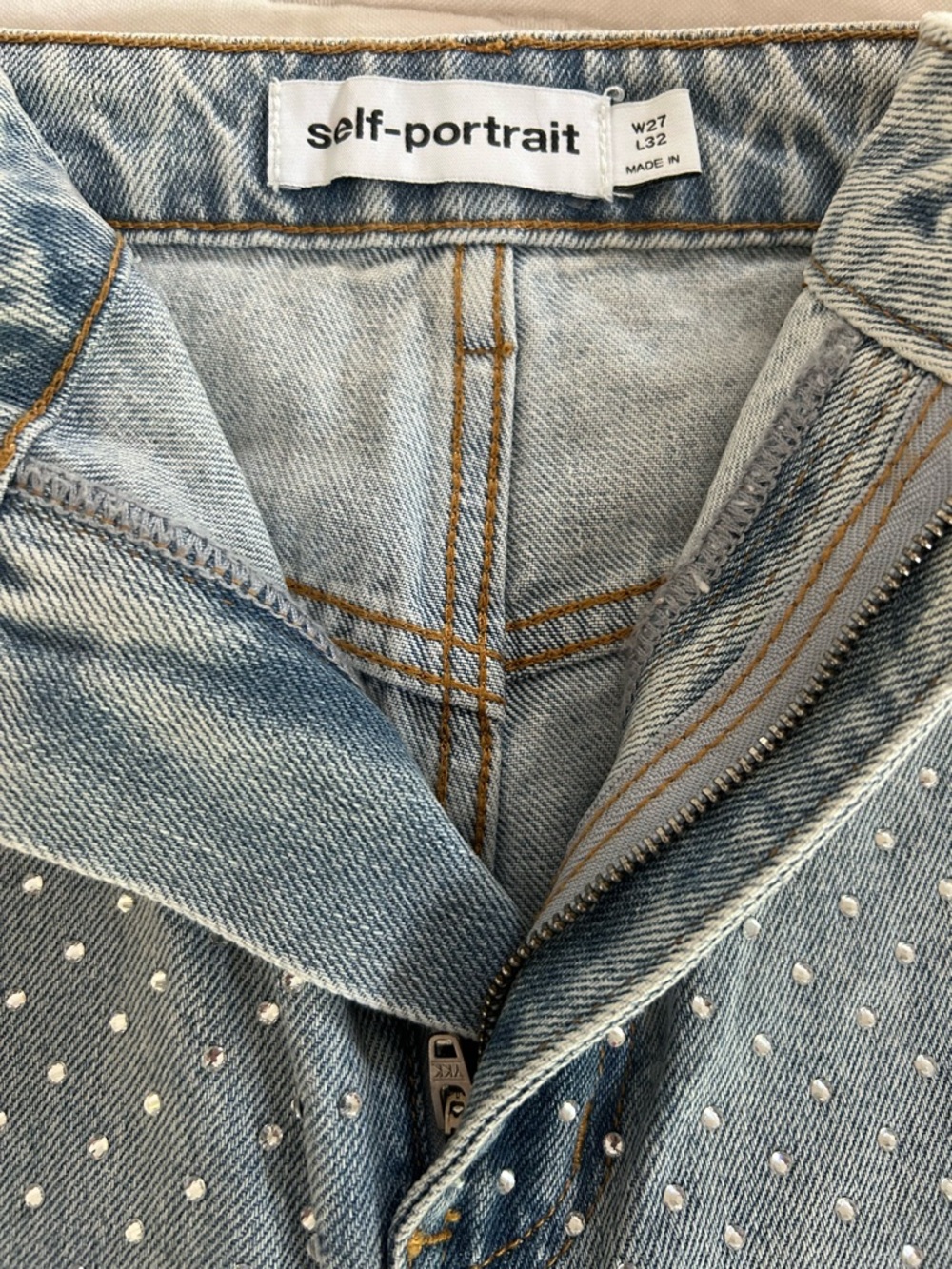 Self-Portrait Pale Blue Rhinestone Jeans - Picture 5 of 9